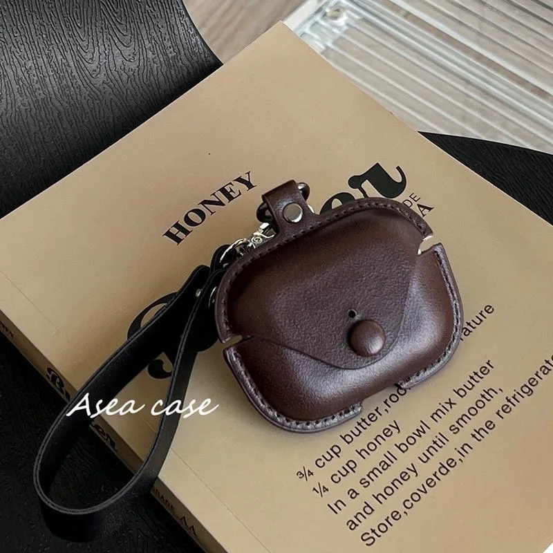 Brown Retro Leather Suitable For Apple Airpods Pro3 Headphone Case Pro With Short Rope Airpods3 4