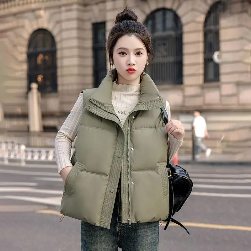 

Korean 2025 New Autumn Winter Coat Women Down Cotton Vest Short Jacket Stand Collar Sleeveless Waistcoat Female Outerwear