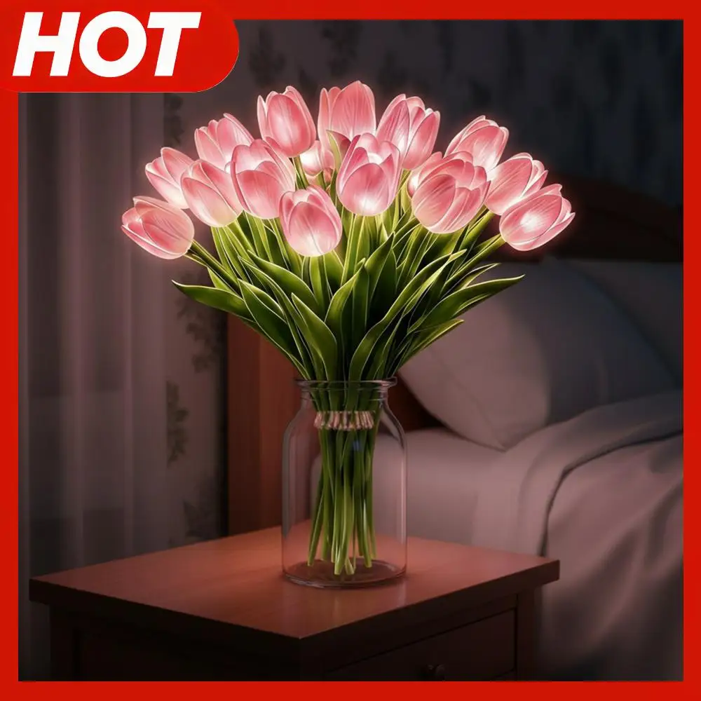 

15Pcs Radiant Romantic Tulip Light Warm Light Flower Shaped Ambient Lamp Adjustable Tulip Night Light for Bedroom Bedside Decor