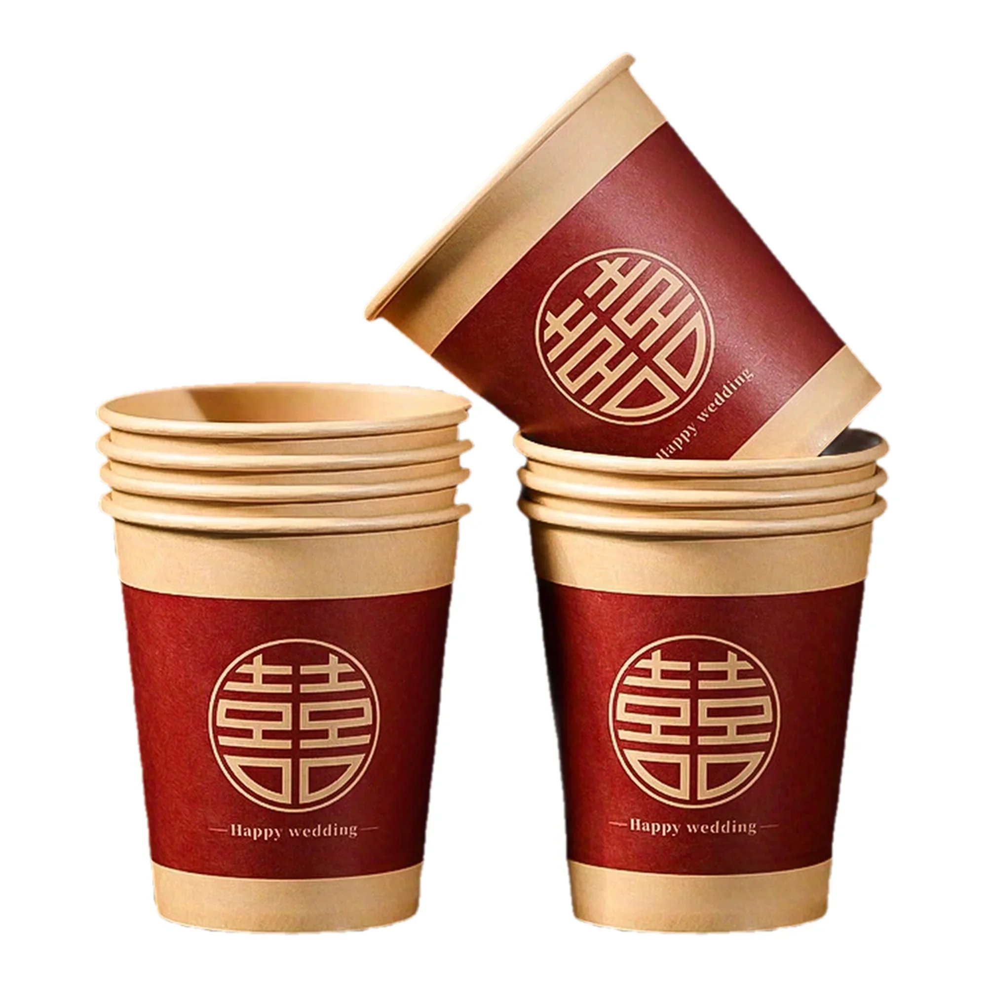 50pcs, Disposable Xi Character Cup, Bridal Party Wedding Paper Cup, Red Xi Character Paper Cup, Wedding Tea Ceremony Paper Cup