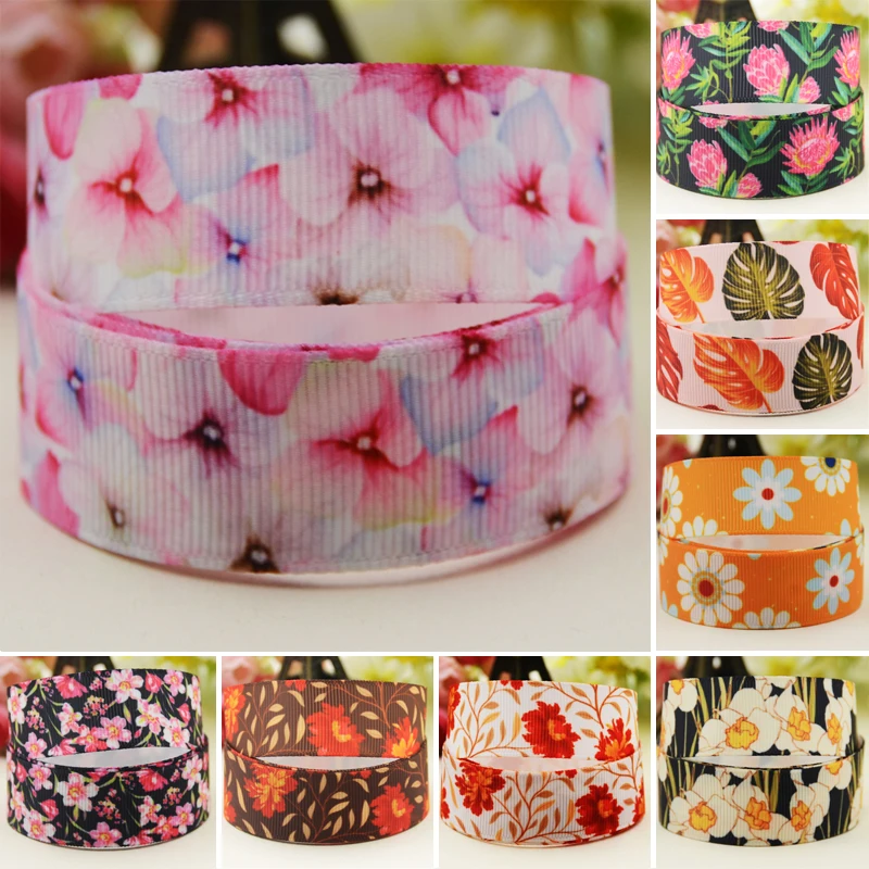 22mm 25mm 38mm 75mm flowers  cartoon printed Grosgrain Ribbon party decoration 10 Yards satin ribbons