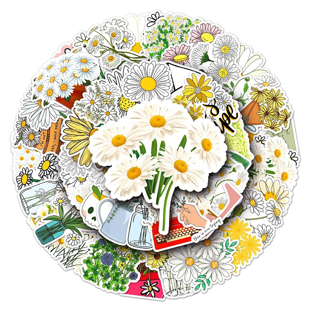 10/30/50 Stück Niedliche Weiße Gänseblümchen Cartoon-Blumen-Aufkleber Frischer Stil Ästhetische Sticker für Scrapbook Handyhülle Gitarren-Dekoration