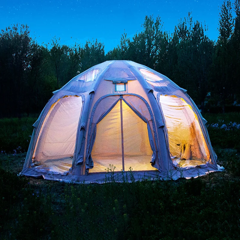 

Custom Large Waterproof Air Tent Oxford Cotton Canvas With Pvc Fabric Aluminum Pole Multi-Person Inflatable Outdoor Camping