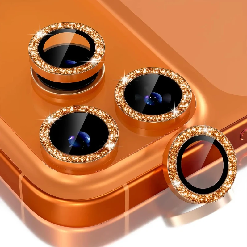 Immagine 3: Protezione Fotocamera con Cornice Metallica Diamantata Bling Glitter per iPhone 18 Pro Max 17 16 Pro, Anello in Lega con Pellicola Protettiva in Vetro Temperato per Lente
