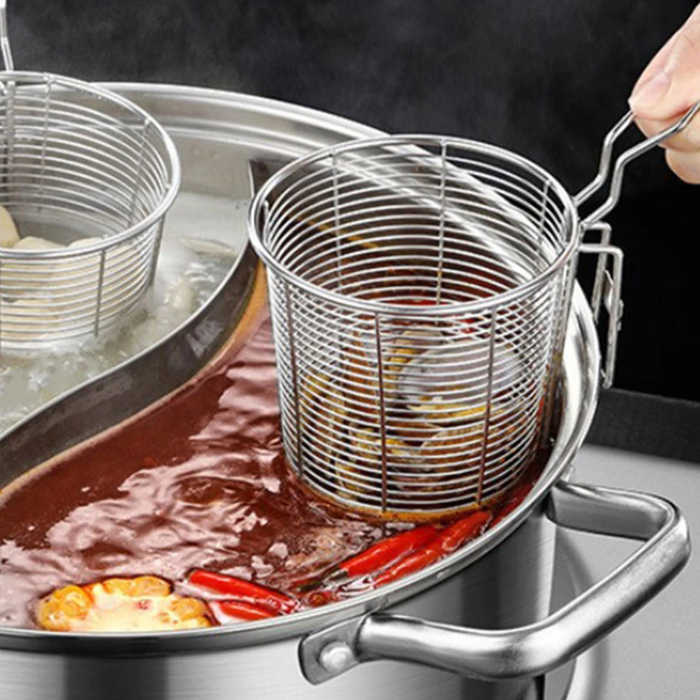 

2 Pcs Stainless Steel Hot Pot Colander Handheld Strainer with Handle Filter Screen Pasta Food Silver