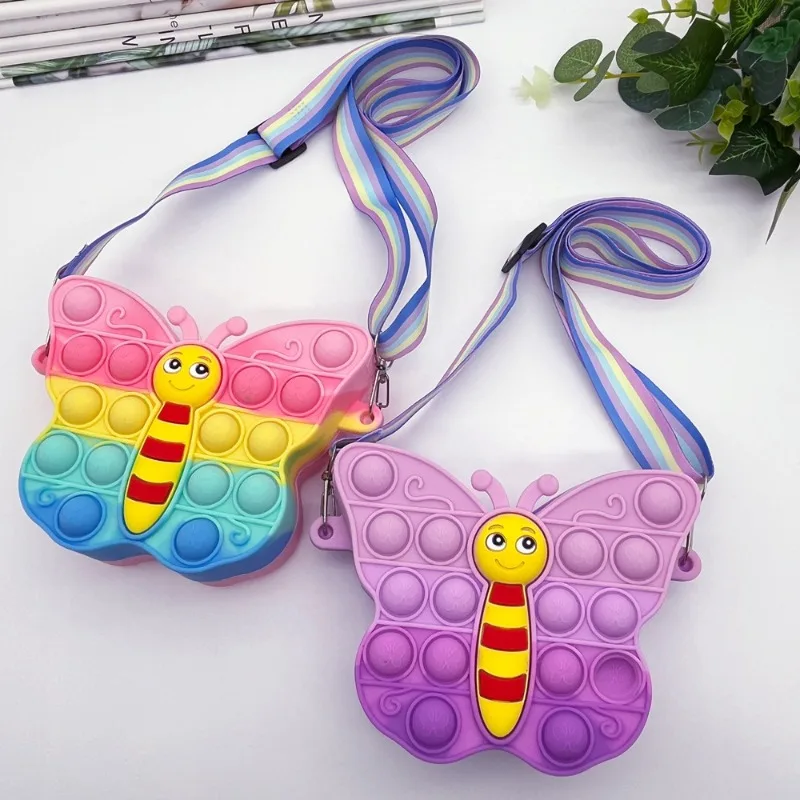 1pcs Creative Cartoon Butterfly Silicone Bag Stress Relief Press Le Coin Purse Kids Girls Shoulder Crossbody Bag