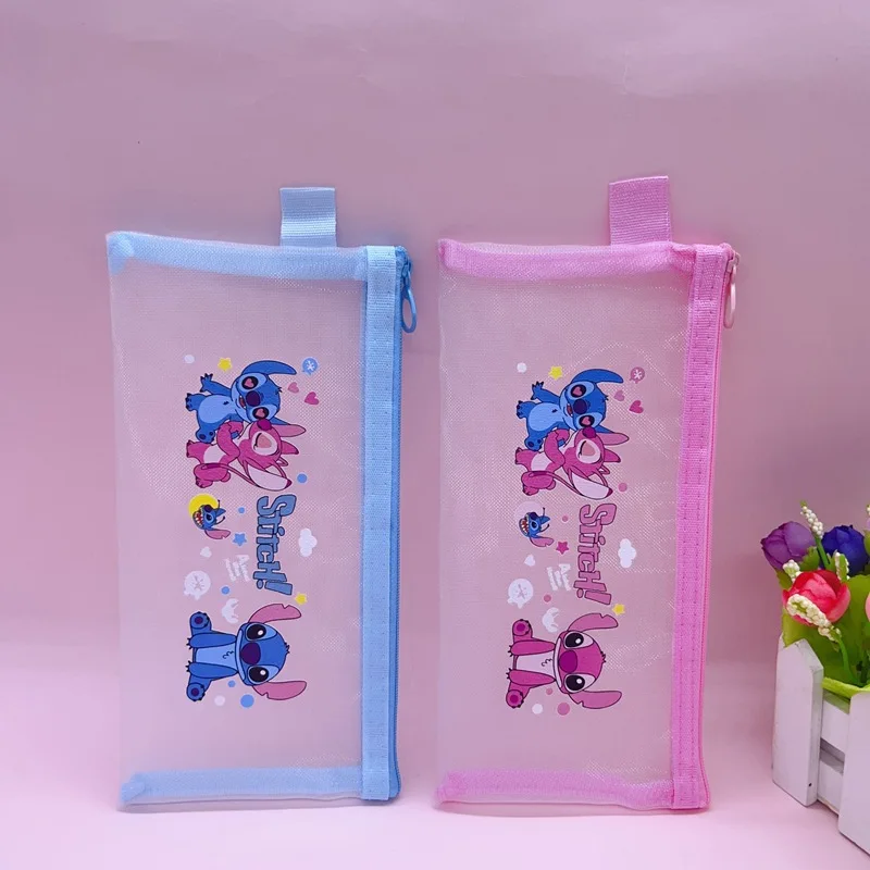 Imagem -03 - Kawaii Ponto Malha Lápis Cases Disney Transparente Gaze Pen Bolsa Bolsa de Papelaria Material de Escritório Escolar Presente Bonito