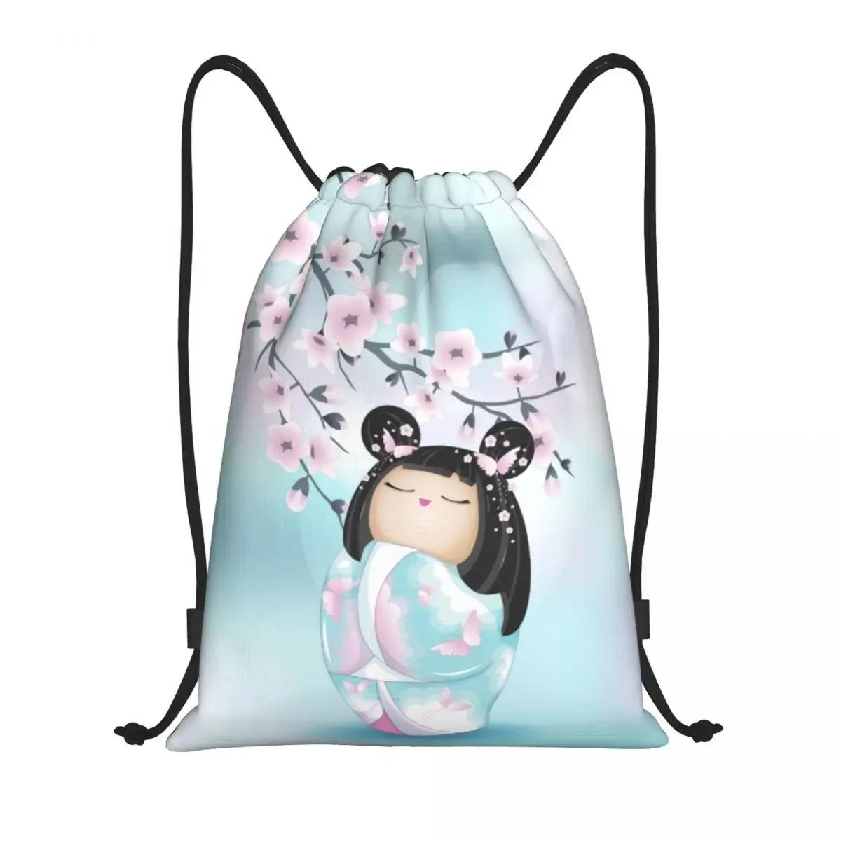 Kawaii boneka Kokeshi bunga sakura ransel kolor olahraga tas Gym untuk pria wanita Jepang Geisha perempuan seni latihan snackpack