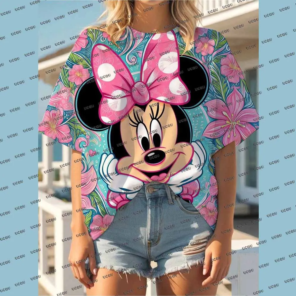 

Женская летняя футболка с принтом Микки Мауса Диснея, женская уличная повседневная забавная футболка с круглым вырезом, женская мода, топ в стиле ретро Y2K