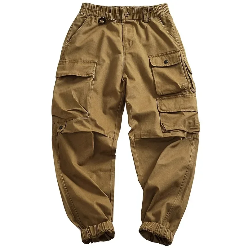 

New Men fashion bunches men woven wash American retro overalls men's fashion loose casual pants Spring