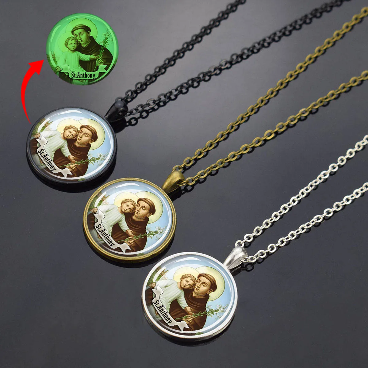 St Anthony Pendant Necklace Luminous Necklace Bring Love To Your Life Medal Religious Jewerly