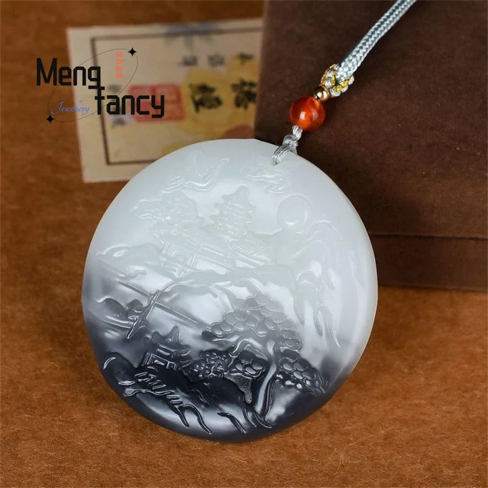 

Natural Hetian Smoke Purple White Jade Landscape Plaque Pendant Exquisite Fashion Jewelry Best Selling Handicraft Holiday Gift