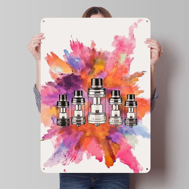 Vape Tanks Coloursplash Tinplate Posters Customizable Wall Art Retro Vintage Metal Signs for Home Room Mancave Decoration Garage
