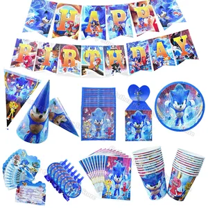 Hadiah Mainan Figur Anime Landak Petir Soniced Perlengkapan Pesta Aksesori Meja Cangkir Kertas Foil Balon Lateks Dekorasi Pesta 10 mug landak penjualan terbaik - №