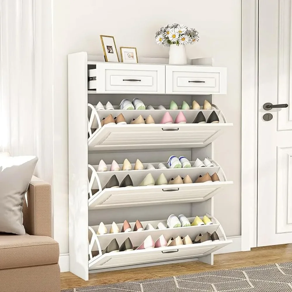 

Shoe Cabinet with 3 Large Flip Drawers & 2 Storage Drawers, Narrow Shoe Organizer Cabinet Fits for Kinds of Shoes