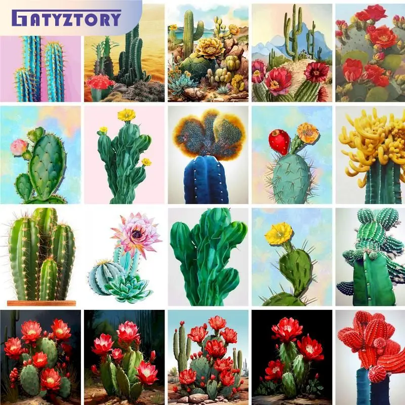 

GATYZTORY Frame Diy Painting By Numbers Cactus Flowers Acrylic Paint On Canvas Handpainted Oil Painting For Home Decors Artcraf