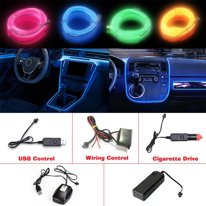 New Car interior LED lights flexible neon Voice Control USB Cigar Switch drive 1M/3M/5M hot style led lights thermal LED light