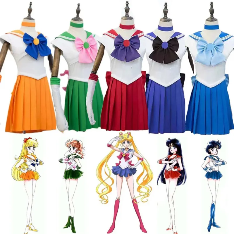 Pretty Soldier Anime Sailor Moon Venus Jupiter Mercury Mars Neptune Saturn Chibi Moon Woman Girl Dress Halloween Cosplay Costume