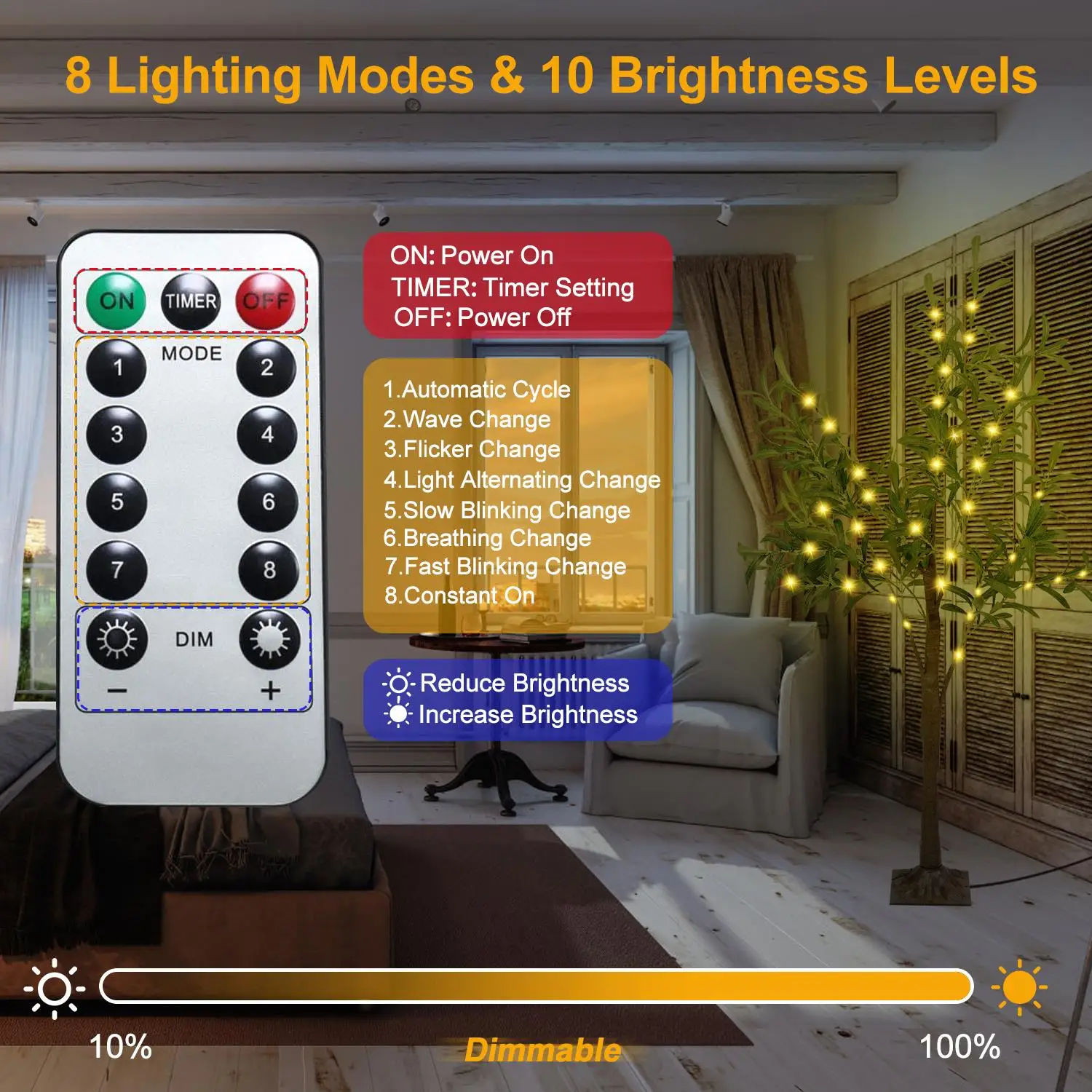 4FT Olive Tree with 180Pcs Warm White Lights - Faux Greenery, 8 Modes, 10 Brightness Levels & Remote Control