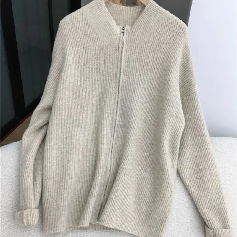 Cardigans Women Zipper Sweaters Korean College BF Casual Simple All-match Stylish Retro Autumn Female Knitwear Warm Baggy Jacket