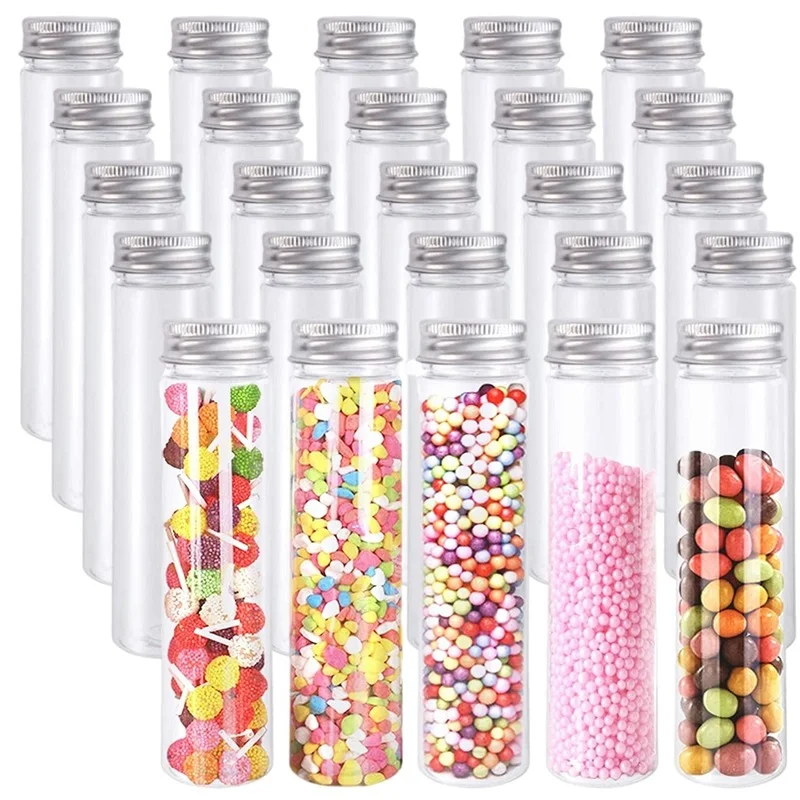 25 Pcs 80ml Test Tubes,Clear Clear Plastic Test Tubes with Caps for Candy,Bath Salts,Spices,Dried Flowers and Party Decor