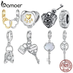 Bamoer 925 Sterling Silver Original Key Lock Charm Couple Rings Pendant Heart Love Shell For Women Anniversary Fine Jewelry Gift