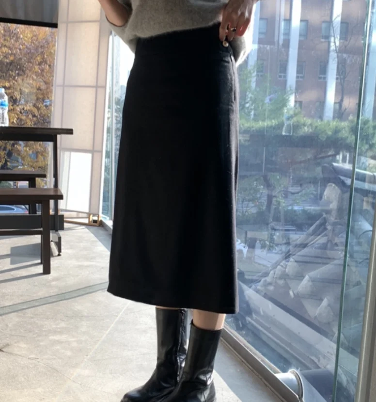 Jupe mi-longue en laine taille haute, coupe droite, multifonctionnelle, couleur Pure, allongement des jambes, Collection d'automne, pour les déplacements quotidiens