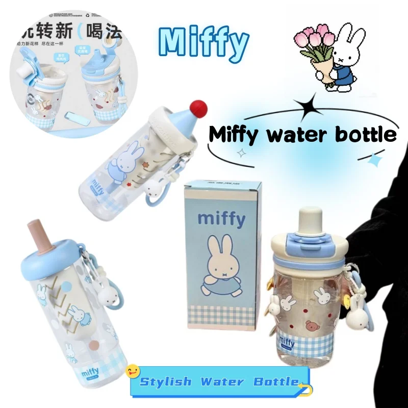 

Портативная пластиковая кружка Miffy Rabbit для девочек, летняя, милая, мультяшная, из пищевого термостойкого тритана, большой емкости, подарок