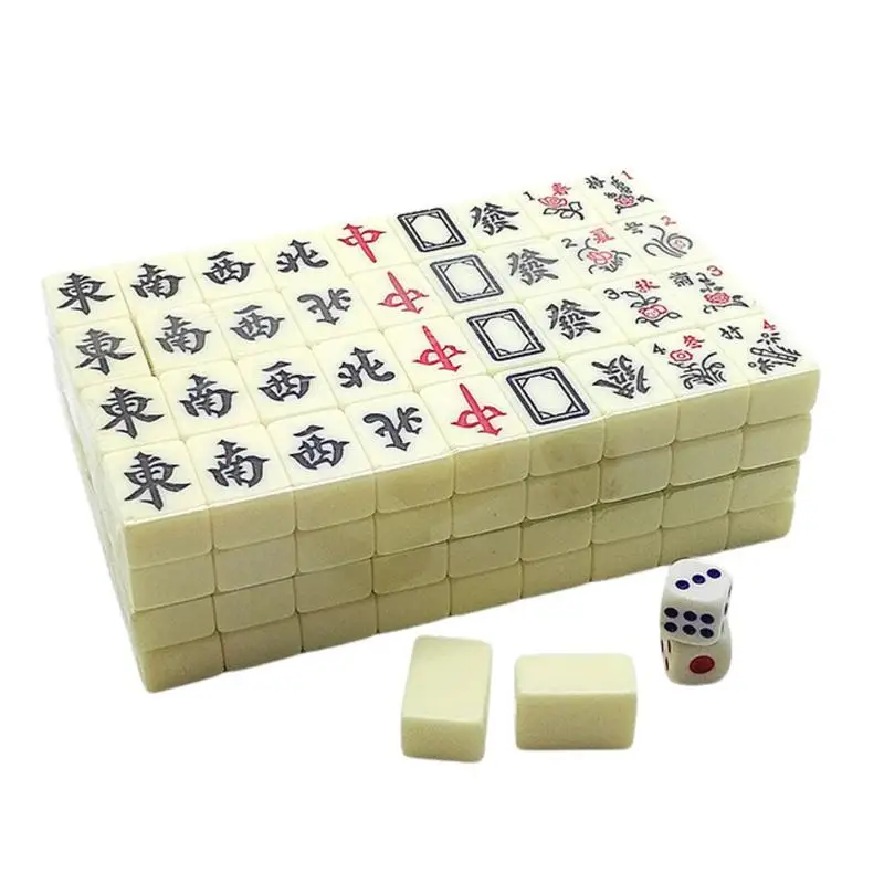 Chinese Mahjong Game Set 144 White Engraved Mini Tiles For Family Gathering For Chinese Style Game Play Family Leisure Time