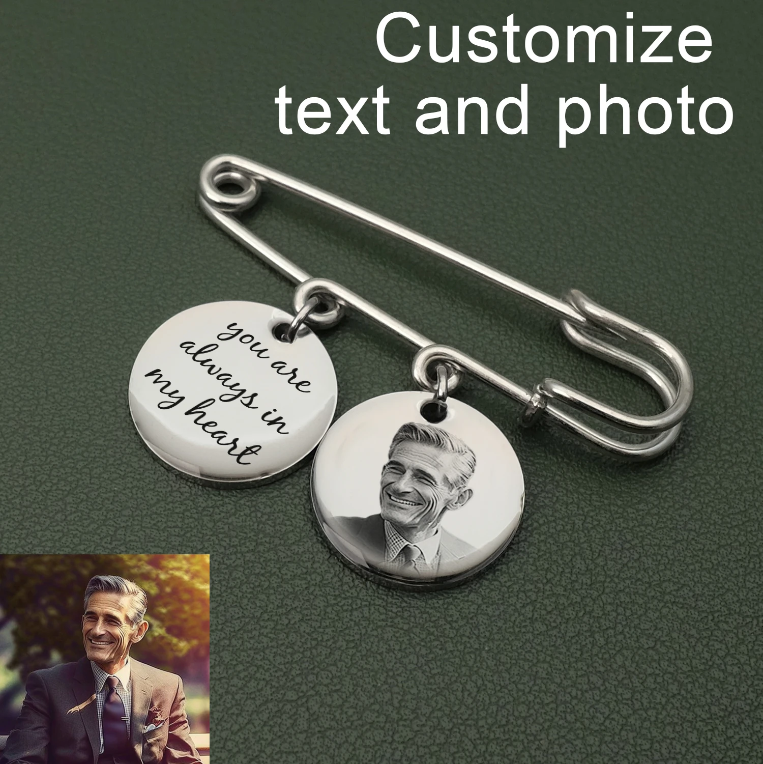 

Custom Photo Brooch Photo Tie Tack Wedding Bouquet Pin Personalized Bridal Photo Charm Wedding Memorial Gift for Bride Groom