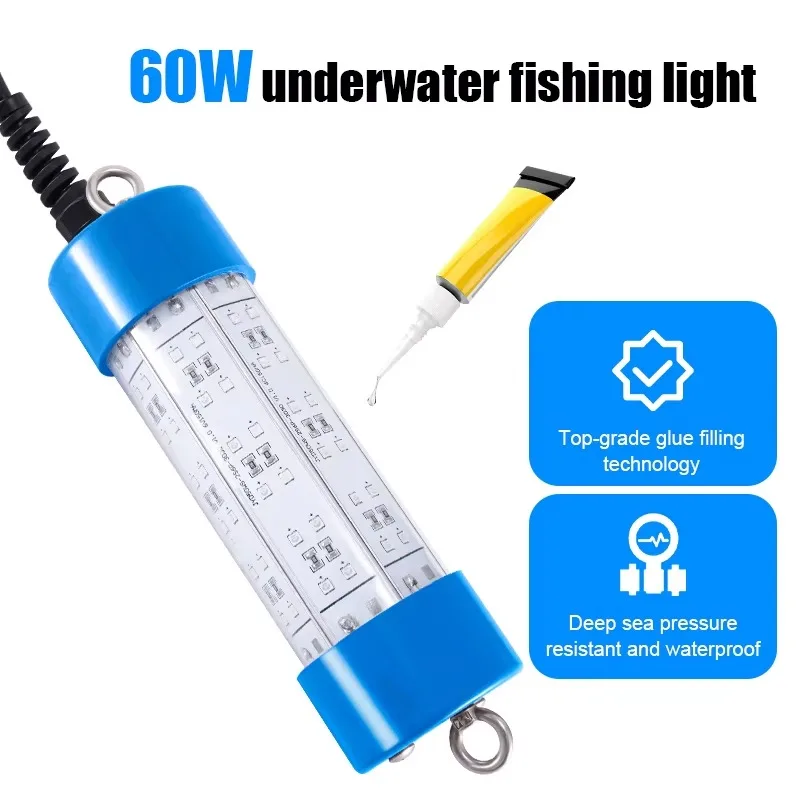 Lâmpada de pesca led subaquática verde 60w ip68 dupla à prova d'água iscas de luz de pesca de lula usadas por luz de pesca barcos subaquáticos