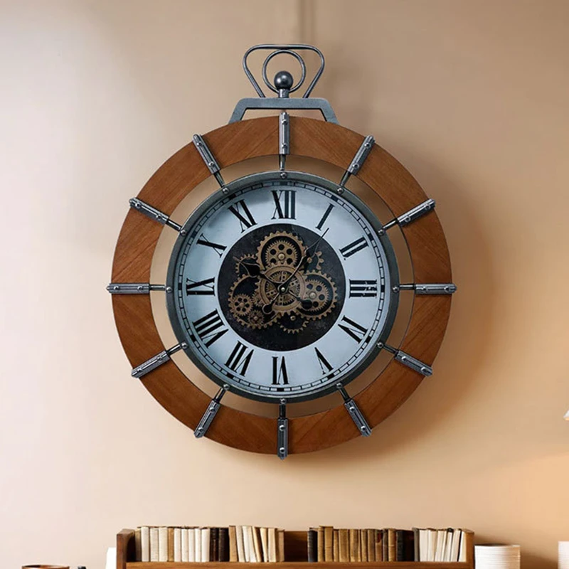Vintage Wall Clock Living Room Aesthetic Wall Watches Silent Wooden Watches Elegant Large Clocks Luxury Office Decorations