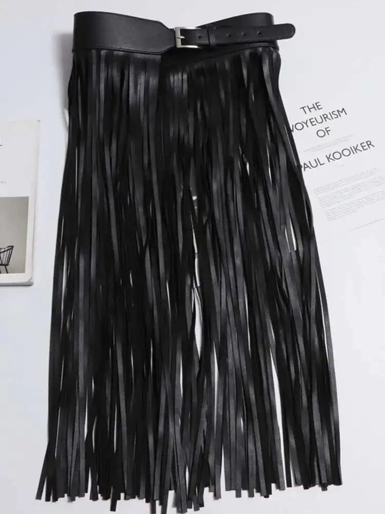 LANMREM Basics PU Leather Skirt Women Belt Black Color High Street Decoration Full Tassels Skirts Female New Fashion 2DC1326 3 LANMREM Basics PU Leather Skirt Women Belt Black Color High Street Decoration Full Tassels Skirts Female New Fashion 2DC1326 3