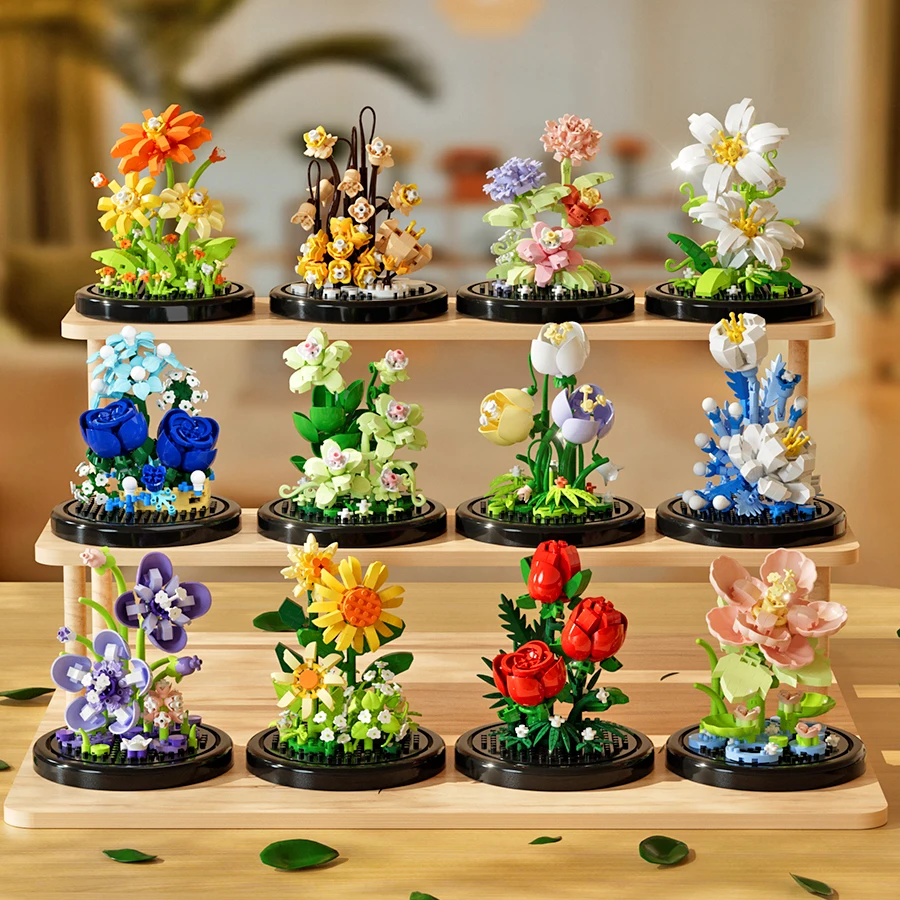 Potted Building Block Simulation Succulent Bouquet Creative Puzzle Building Block Eternal Flower Home Decoration Rose