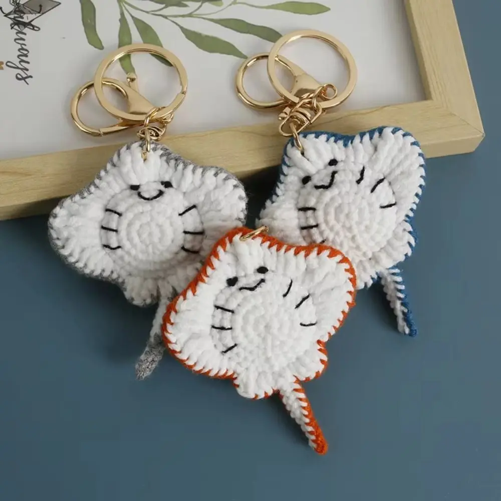 Wool Making Knitted Manta Ray Keychain Bag Pendant Cartoon Crocheted Keychain Cute Weaved Marine Crochet Pendants Couple