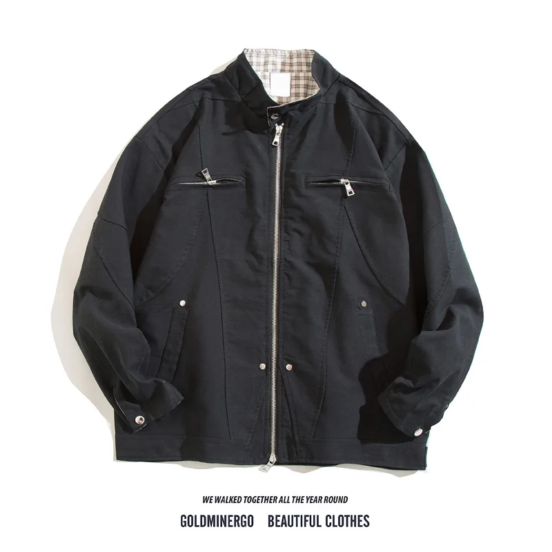 

Мужская куртка-харингтон в американском ретро-стиле с воротником-стойкой, с элементами оверсайз, для работы, весна-осень, из высококачественного хлопка