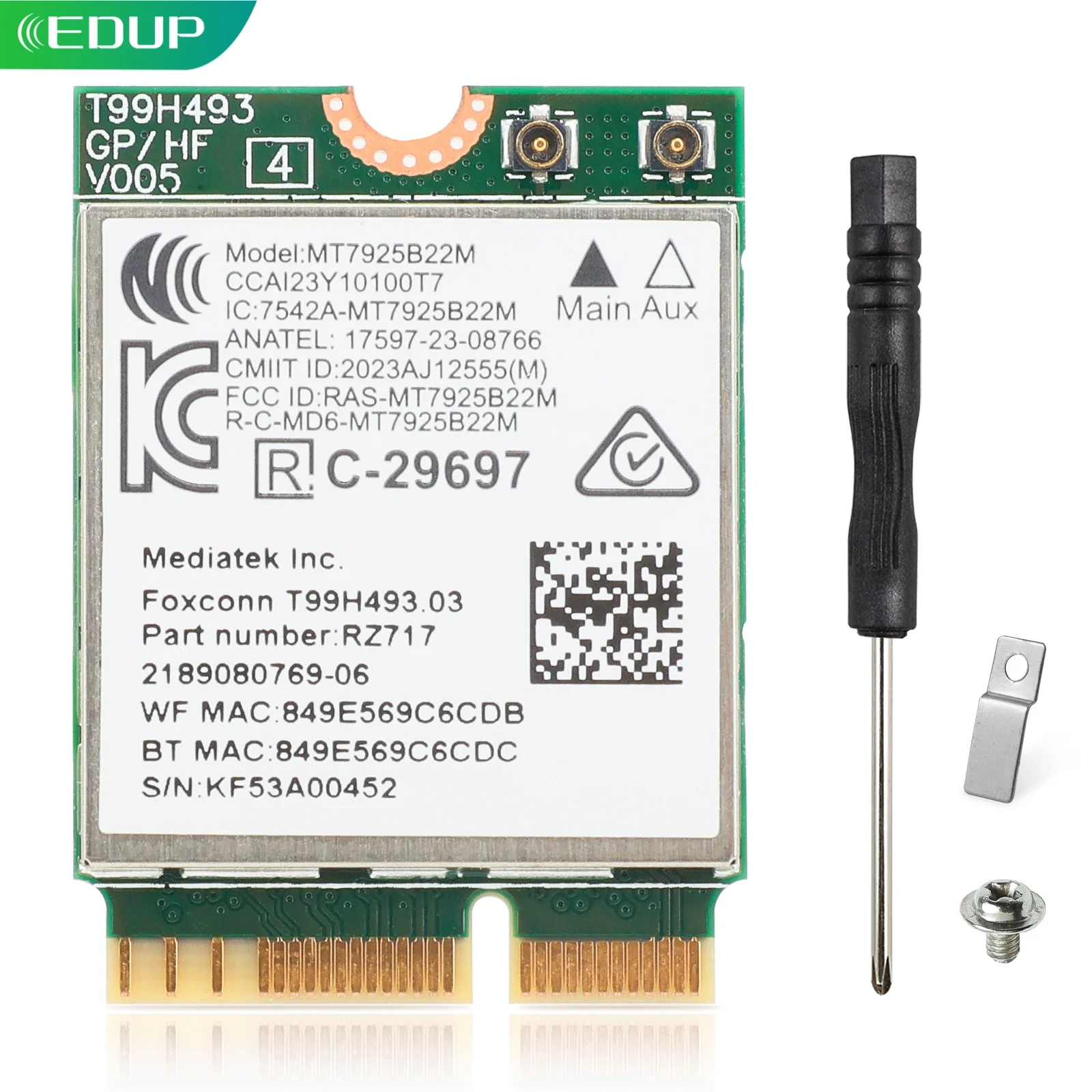 

EDUP MT7925 WiFi 7 BE6500 M.2 2230 Wireless Card Bluetooth 5.4 Tri-Band 2.4G 5G 6GHz 802.11be for Windows 11 Linux Intel AMD