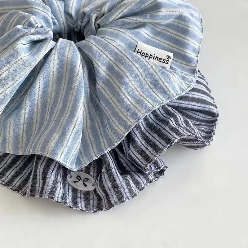 Korean Style Small Fresh Blue Striped Large Intestine Headband Niche Lazy Style Low Ponytail Headband Women's Hair Accessory view 4