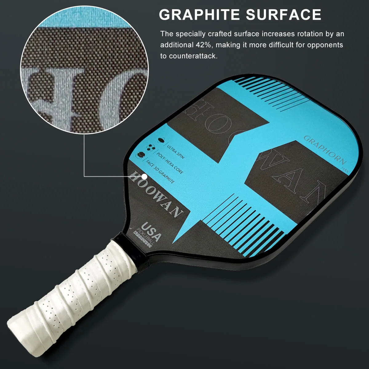 HOOWAN Pickleball Paddle Set T700 Raw Carbon Friction Surface USAPA Pickle Ball Racket Graphite Face 16MM Poly-hexa Core