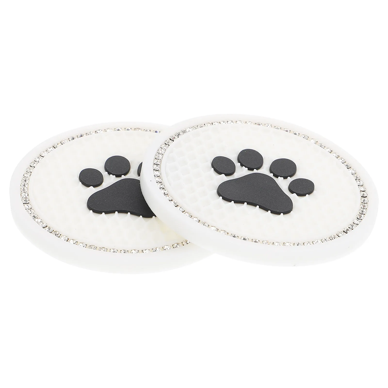2Pcs Cat Paw Car Coasters Non-Slip Dust-Proof Luminous Diamond Vehicle Cup Holders High Temperature Resistant Auto Cup Mats