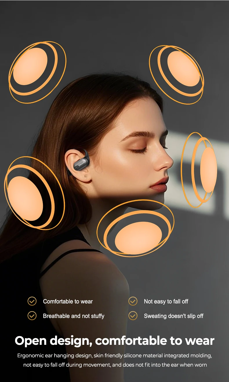 ERAZER XF38 Open-Ear Ear-Hook Kabellose Bluetooth-Ohrhörer OWS Air Conduction Kopfhörer ENC Geräuschunterdrückung HiFi Stereo IPX5 – Detail 7