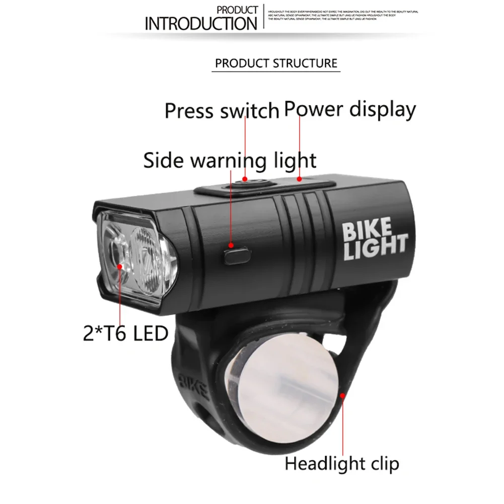 Luz LED T6 para bicicleta de montaña y carretera, linterna frontal recargable por USB, equipo de ciclismo, 10W, 800LM