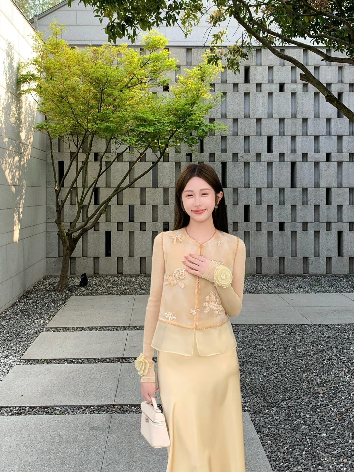 High Waist Satin Wrap around Skirt Yellow for Women Autumn Harvest Waist Inseam Skirt Elegant Ladylike Polyester Fiber