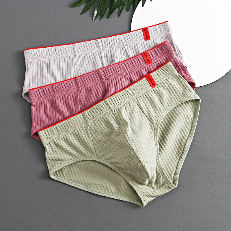 1/3PCS Men Briefs Mid Waist Elastic Soft Breathable Anti-septic U Convex Striped Solid Color Casual Men Underpants underwear men image 4