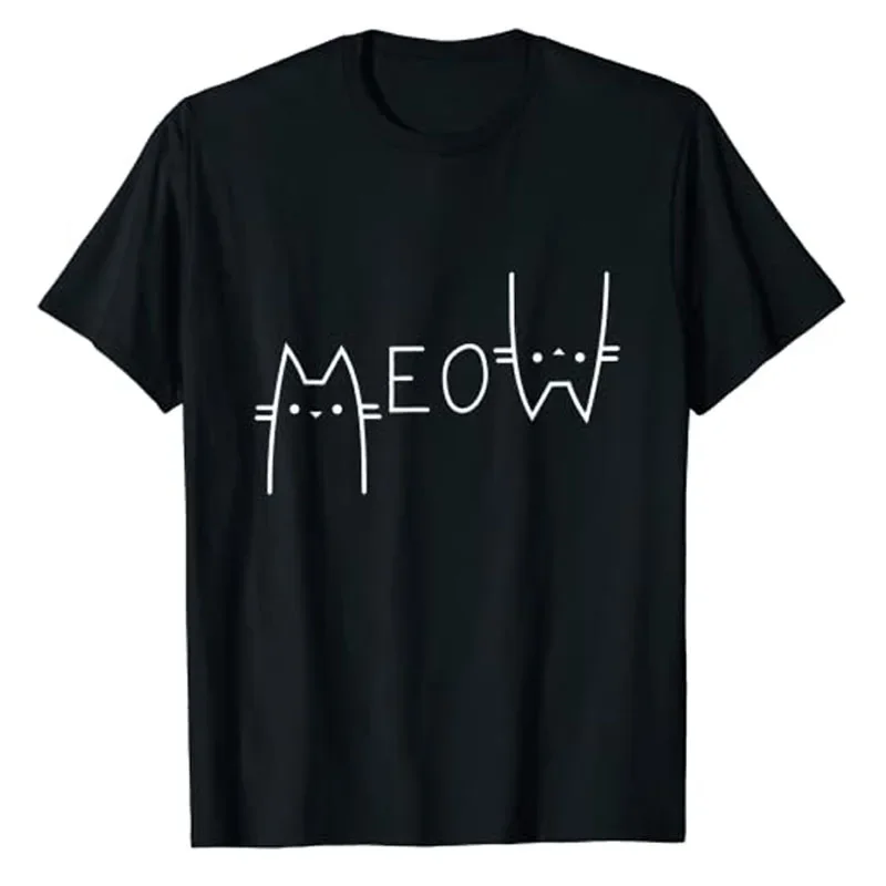 Meow Cat Shirt Meow Kitty Funny Cats Mom and Cat Dad T-Shirt Graphic Tee Tops Aesthetic Clothes Cute Short Sleeve Basics Outfits