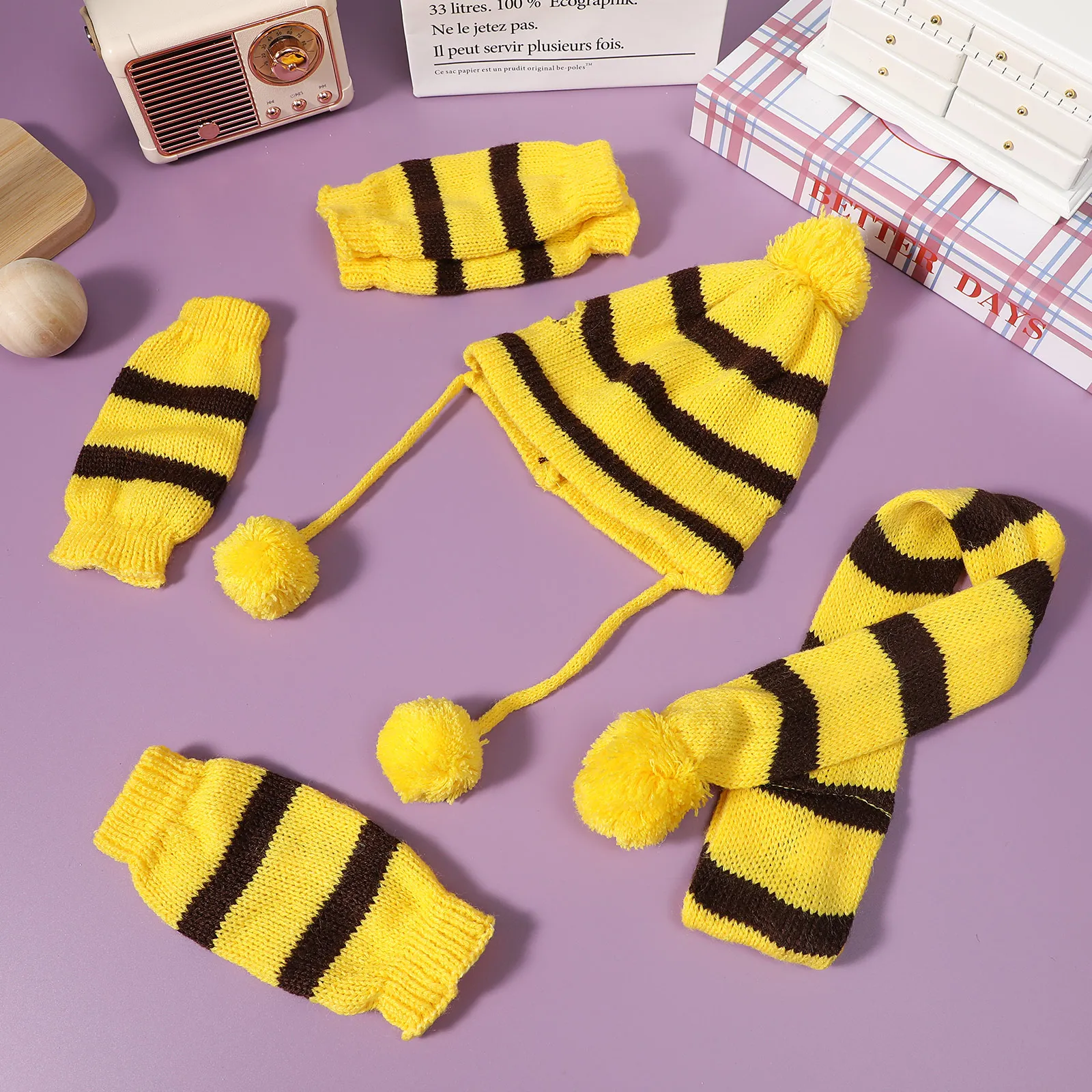 

1 set 1 Set Knitted Dog Scarf Hat Set Warm Winter Costume Pet Accessories For Festival Holiday Photo Shoots Cosplay Party Stripe