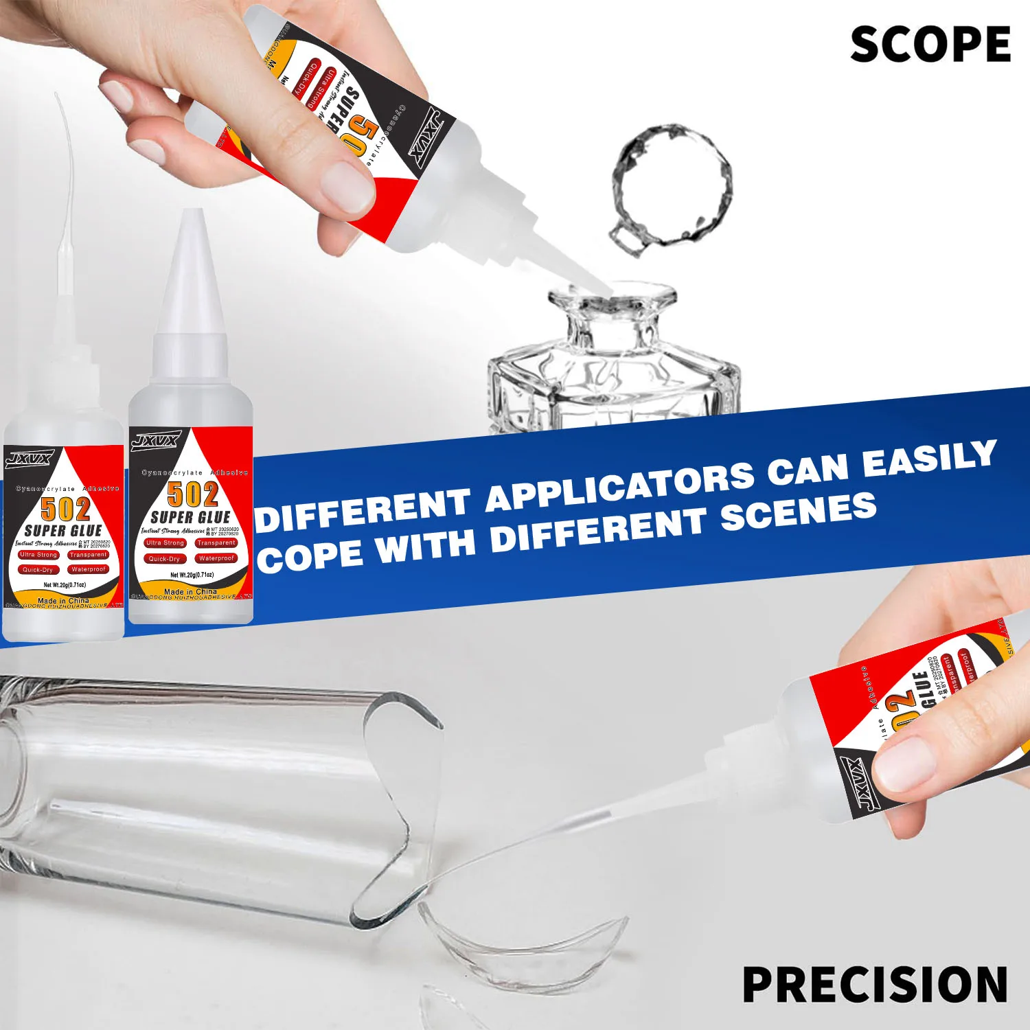 JXVX 1-10 قطع 502 غراء فائق القوة عام فوري سريع الجفاف لاصق سيانو أكريليت للجلد والمطاط والخشب والمعدن أداة غراء سائل قوية للربط للمكاتب المنزلية والمواد الصناعية للإصلاح 20 جرام.