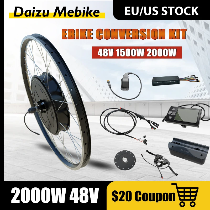 

Electric Bicycle Conversion Kit 48V 1500W 2000W Rear Brushless Gearless Motor Wheel LCD Display Waterproof Connector Ebike