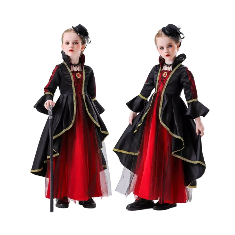 Children Queen Costumes Halloween Kids Vampire Cosplay Dress Retro Palace Costume Carnival Witch Dress Them Party Fancy Dress up