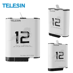 TELESIN Endurence Battery For GoPro Hero 12 11 10 9 1750 mAh Battery 3 Slots TF Card Battery Storage Charger Box For GoPro 12 11